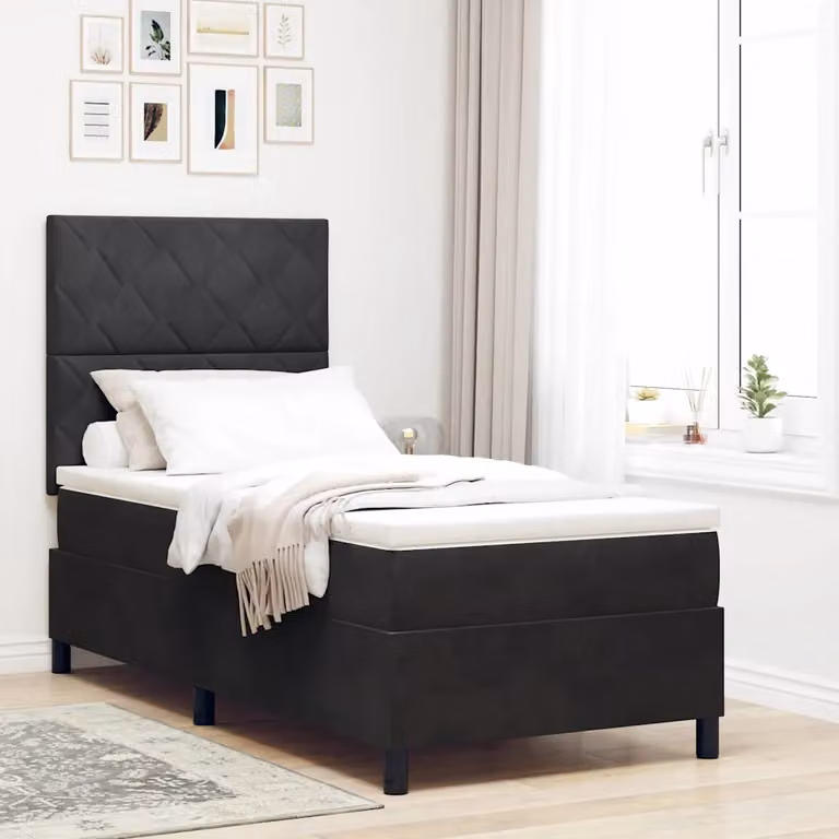Letto a molla con illuminazione LED e testiera in velluto nero vidaXL L/P: 90 x 200 cm