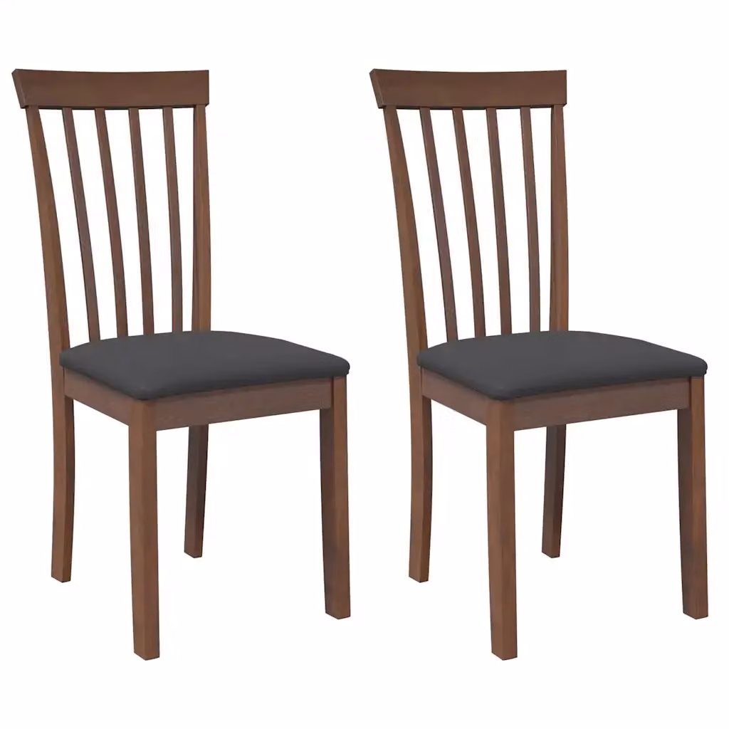Set di 2 sedie da pranzo moderne vidaXL in legno di Hevea con cuscini in tessuto, colore marrone e nero – 2