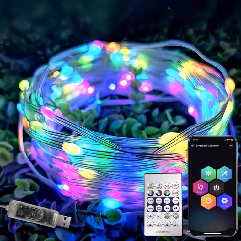 Catena luminosa LED RGB da 10 metri, con controllo tramite app e telecomando, sincronizzazione musicale, timer e grado di protezione IP44