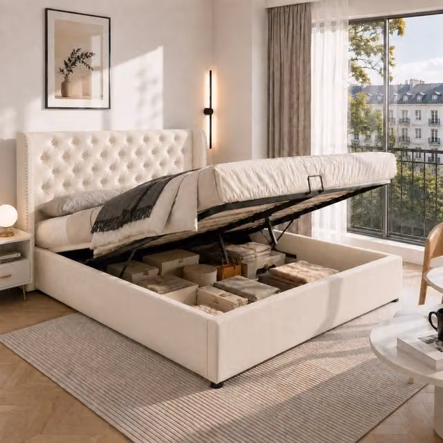 letto imbottito velluto beige 140 x 190 cm