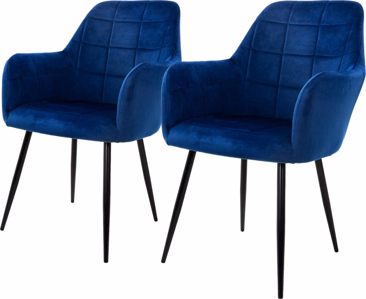 ML-Design set di 2 sedie da pranzo con schienale e braccioli, blu scuro, sedia da cucina con rivestimento in velluto, sedia imbottita con gambe in metallo