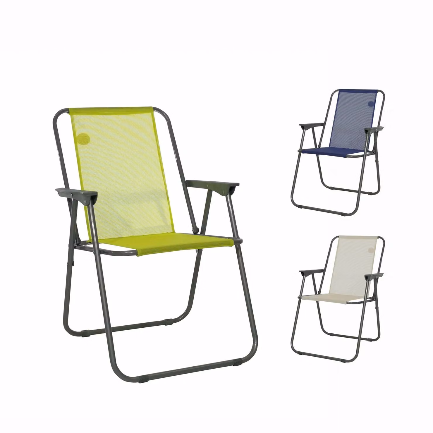 Sedia pieghevole in textilene VESTIAMO CASA MARE colore argento con braccioli per giardino e terrazzo L: 53 cm, P: 41 cm