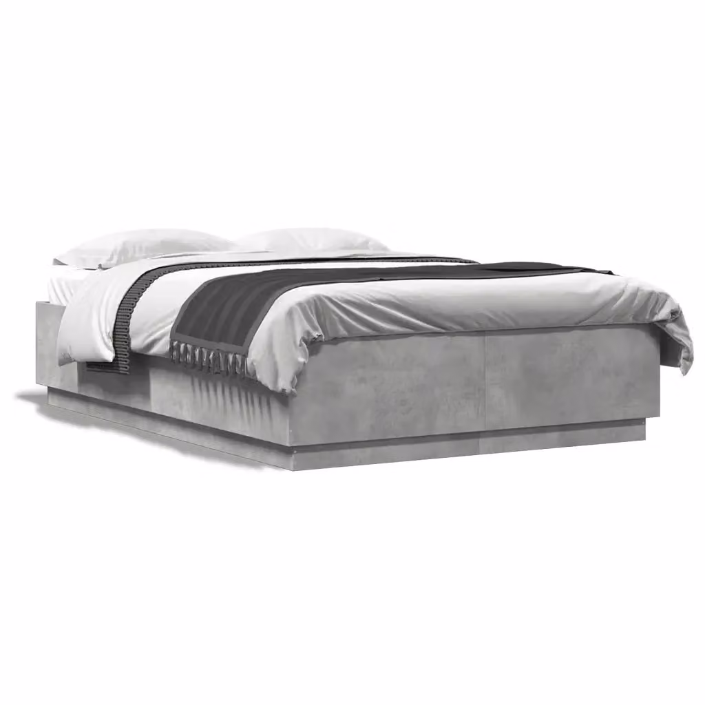 Letto con Giroletto Moderno vidaXL in Legno e Tessuto Grigio L: 150 cm, P: 200 cm, H: 30 cm – 2