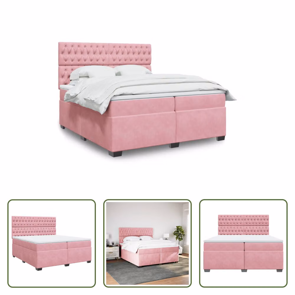 The Living Store Letto a molle con materasso Rosa 200x200 cm Velluto