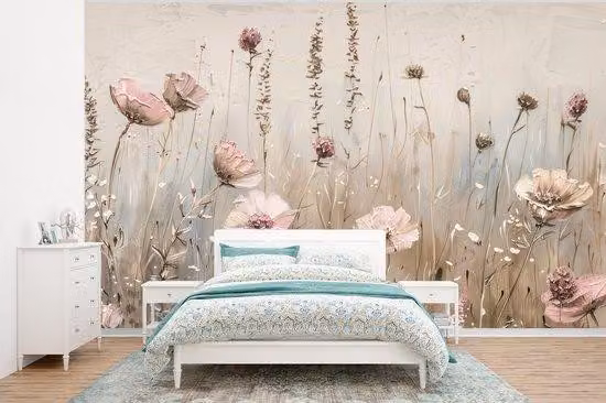 Banner fotografico - Fiori - Rosa - Moderno - Beige - Larghezza 350 cm x Altezza 260 cm