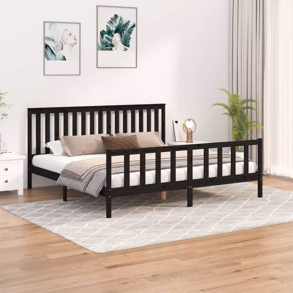 vidaXL Giroletto con Testiera in Legno Massello di Pino Nero 200x200 cm