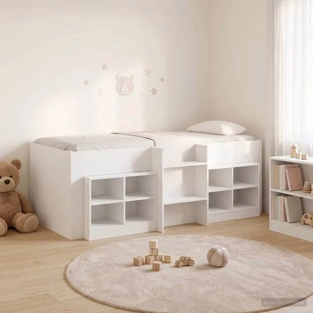 Letto a soppalco singolo vidaXL bianco con scaffali laterali in legno ingegnerizzato H: 193 cm, L: 90 cm, P: 111 cm – 1