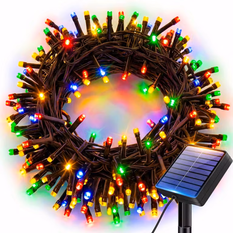 Catena luminosa solare, 6 metri, 60 LED, multicolore, grado di protezione IP65