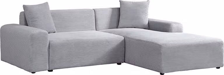 Home Deluxe Divano angolare AMELIO Cord - Grigio destro - 240 x 178 cm I Divano moderno da salotto con pouf