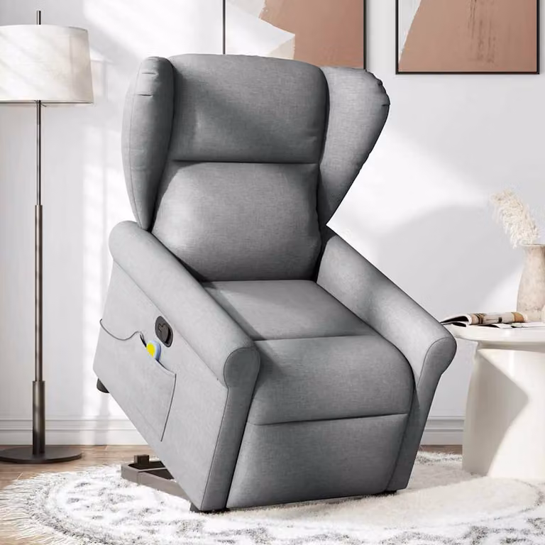 vidaXL Poltrona Alzapersona Massaggi Reclinabile Grigio Chiaro Tessuto