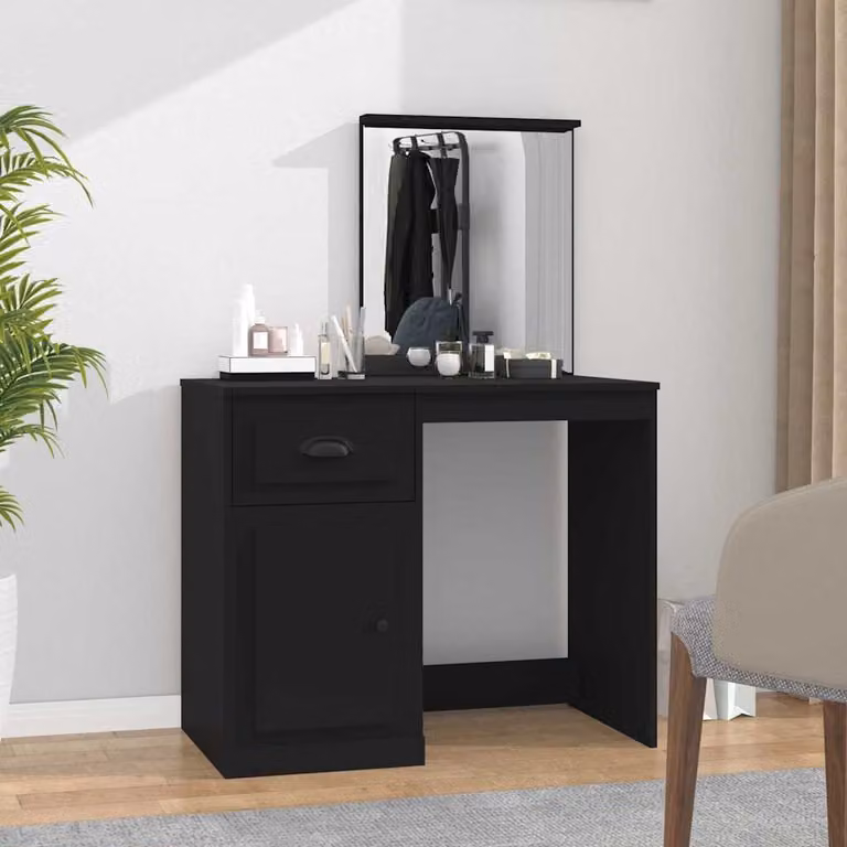 vidaXL Toeletta con Specchio Nera L: 90 cm, P: 50 cm, H: 132,5 cm in Legno Multistrato