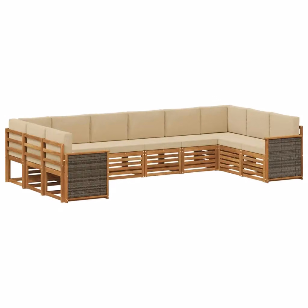 Set di divani da esterno a L vidaXL in legno di acacia beige con 7 pezzi e cuscini inclusi – 2