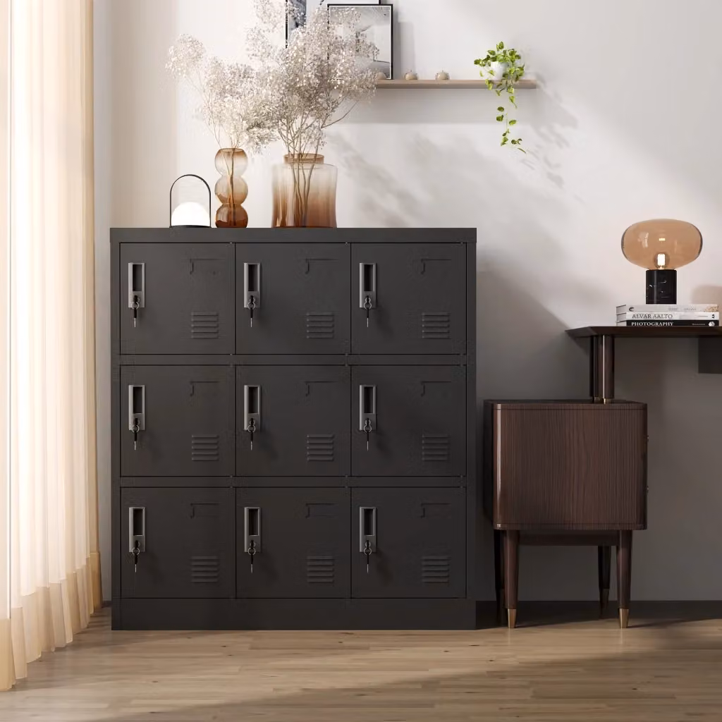 Armadio Minimal in Metallo Nero con 9 Ante per Ufficio e Casa, L: 100 cm, H: 90 cm, P: 40 cm – 2