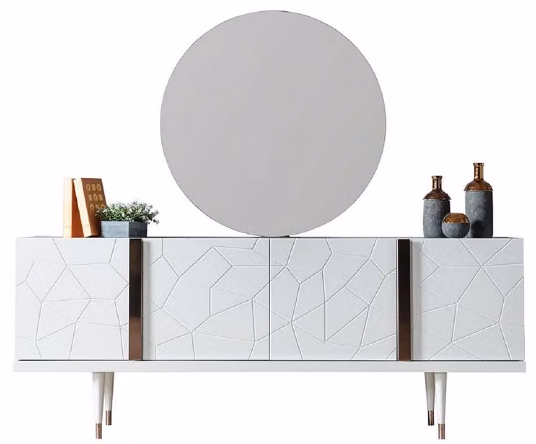 Casa Padrino set di mobili bianco / rame - 1 credenza con 4 ante e 1 specchio - Mobili moderni in legno massiccio - Collezione