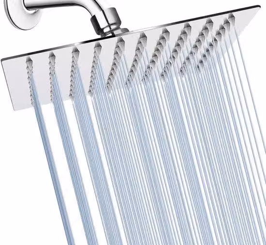 Unyqoos® - Testina doccia a forma quadrata in acciaio inossidabile (20 cm), cromata, per una distribuzione uniforme dell'acqua e un'esperienza doccia rinfrescante