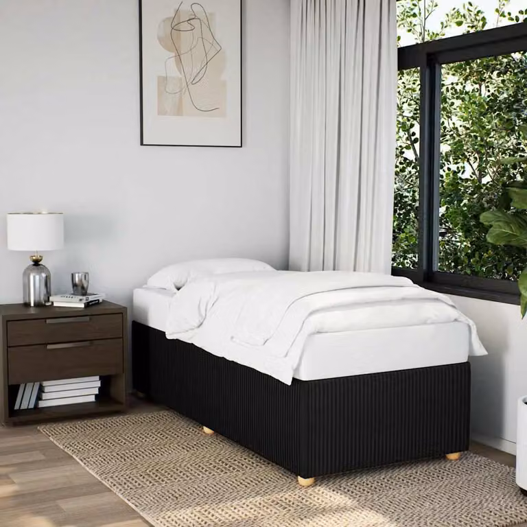 vidaXL Giroletto Singolo in Tessuto Nero con Listelli in Legno 90 x 190 cm