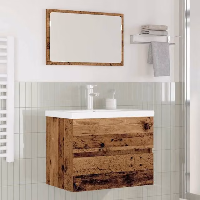 Set di mobili per il bagno moderno vidaXL in legno e metallo marrone, 3 pezzi, L/P/H: 61,0 x 39,0 x 85,4 cm