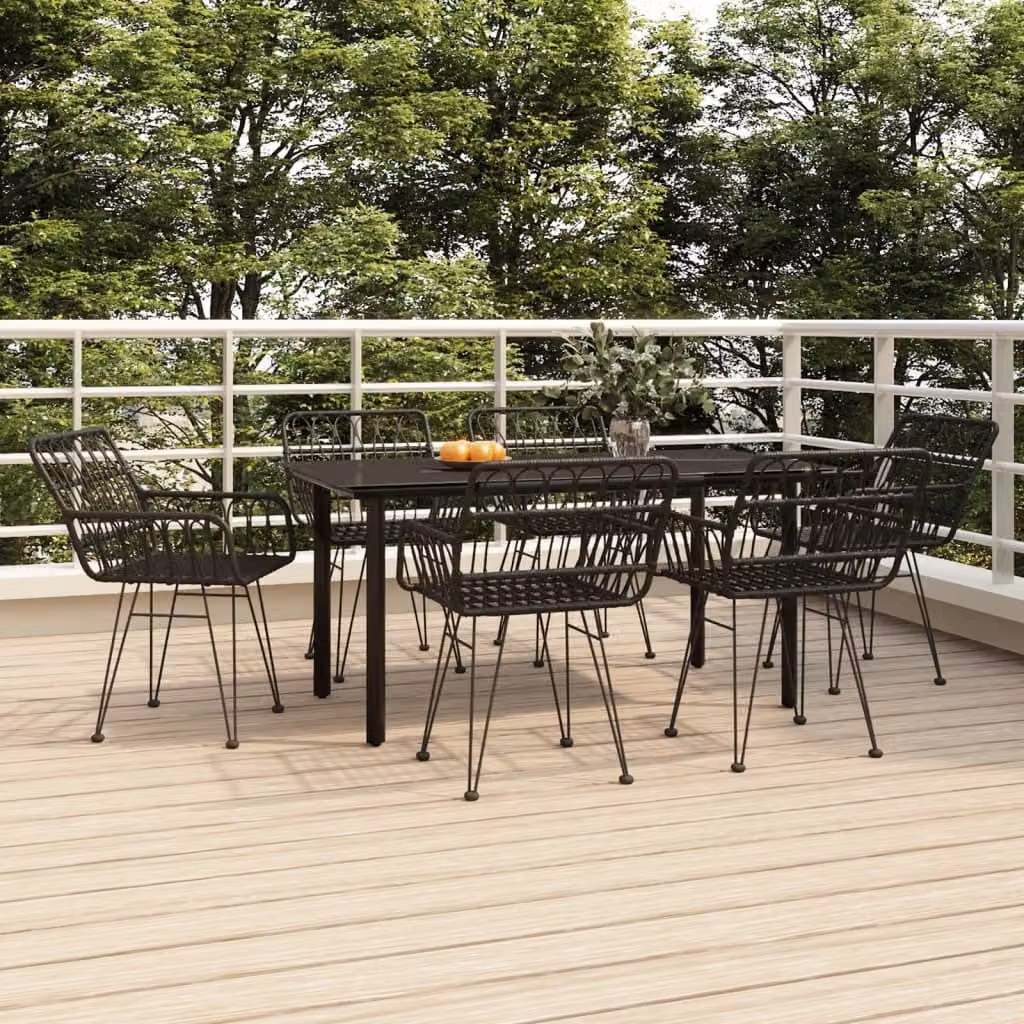 The Living Store Set da pranzo da giardino 7 pezzi in poly rattan nero