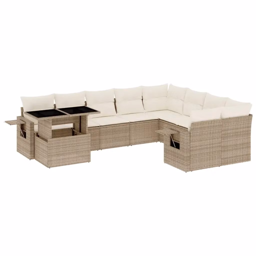 Set Divano da Giardino vidaXL in Polyrattan Beige con Cuscini e Tavolino da Esterno a Forma di U – 2