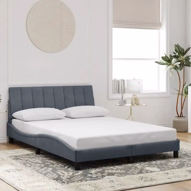 Giroletto senza materasso Hanko vidaXL in velluto grigio con struttura in legno e metallo L/P/H: 218 x 145 x 74,5 cm, Dimensioni: 140 x 200 cm