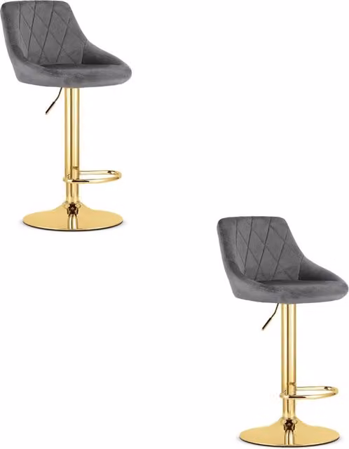 Set di 2 sgabelli girevoli Valora Daka in velluto grigio con base dorata in metallo lucido