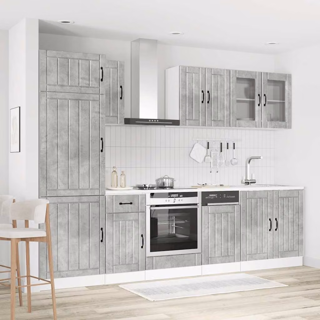 Set Mobili da Cucina Moderno vidaXL Lucca 8 Pezzi Grigio con Ante in Vetro e Finitura Opaca L/P/H: 207 x 60 x 57 cm