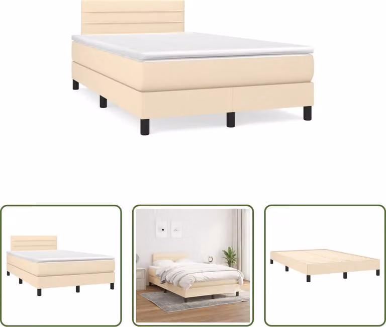 The Living Store Letto a molle con materasso crema 120x190 cm in tessuto