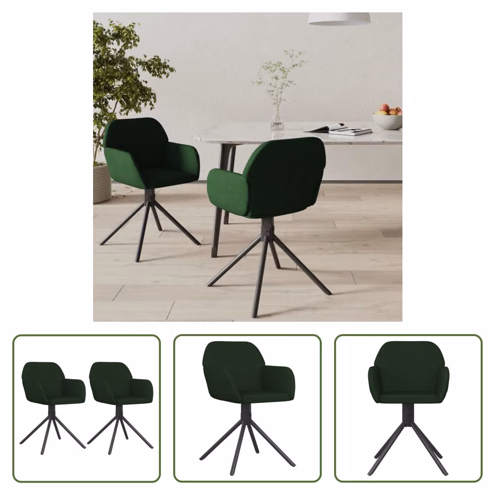 The Living Store Sedie da pranzo 2 pz. Girevoli Velluto verde scuro