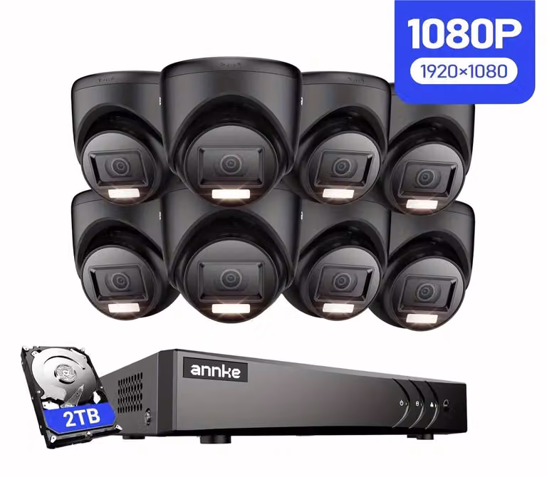 Sistema di sicurezza: sistema di videosorveglianza CCTV a 16 canali con 2 TB di spazio di archiviazione e rilevamento tramite intelligenza artificiale