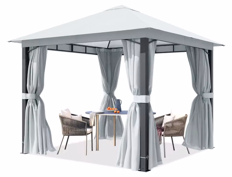 TOOLPORT Gazebo giardino 3x3m, pali in alluminio, telo tetto ca. 220g/m² grigio - con pannelli laterali e zanzariere