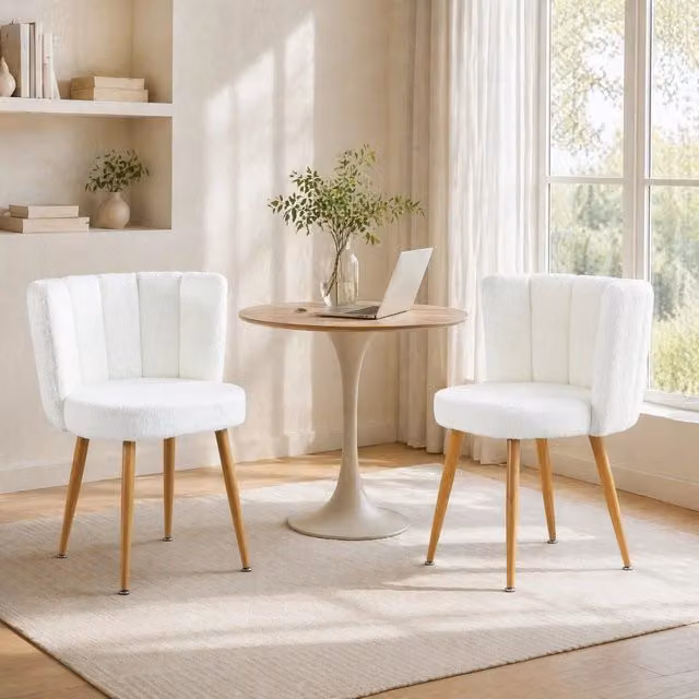 Set da 2 sedie REDOM in tessuto boucle bianco con schienale ergonomico L: 40 cm, P: 40 cm, H: 58 cm