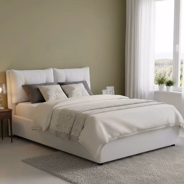 Letto Matrimoniale Moderno Talamo Italia con Base a Sollevamento e Materasso in Schiuma, Bianco, L/P/H: 160 x 200 x 76,7 cm