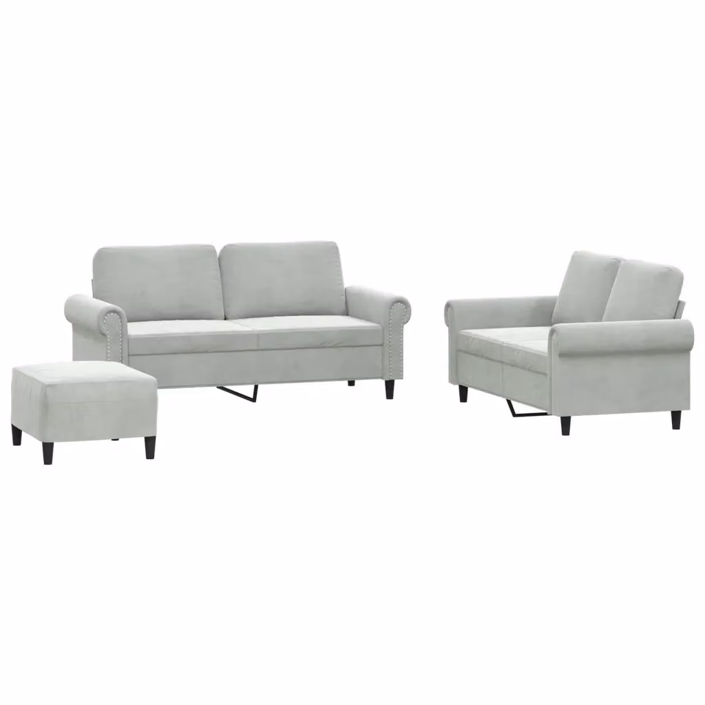 Set di divani 3 pezzi vidaXL in velluto grigio con cuscini per il tuo soggiorno in stile moderno – 2