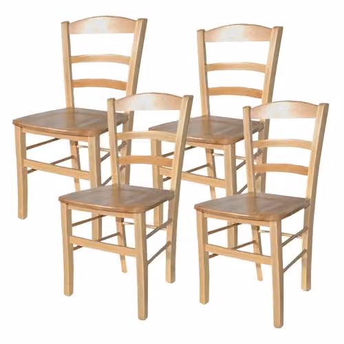 MA MAISON Set Sedie in Legno Naturale Seduta Ampia e Compatta, Schienale Alto 45x40x87h cm - Struttura Robusta, Ristorazione, Soggiorno, Classica, Rustica, Cucina - da Tavola (Naturale | Set da 4 PZ)