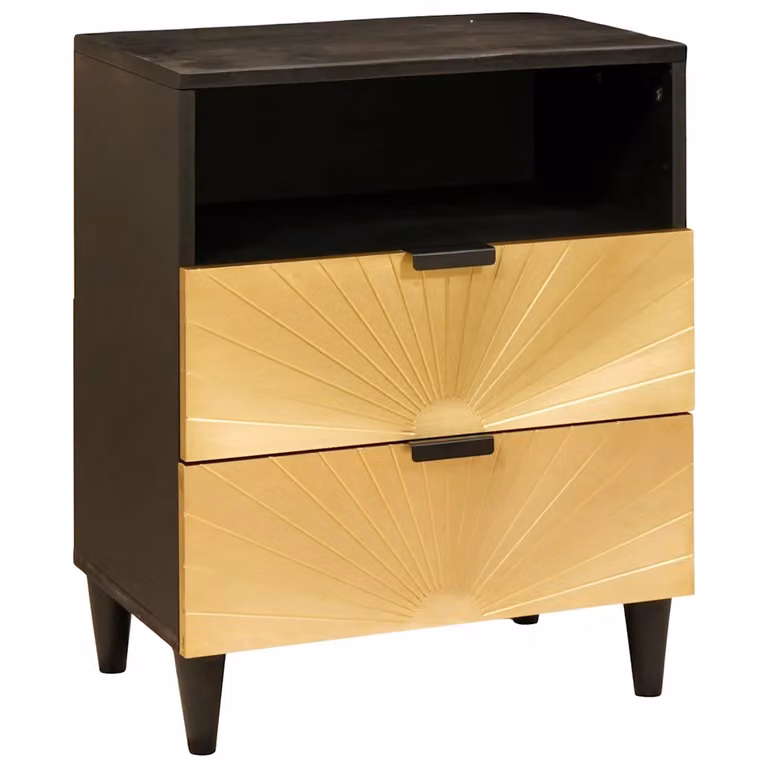 Comodino moderno vidaXL in legno nero e oro L 50 cm x P 33 cm x H 62 cm