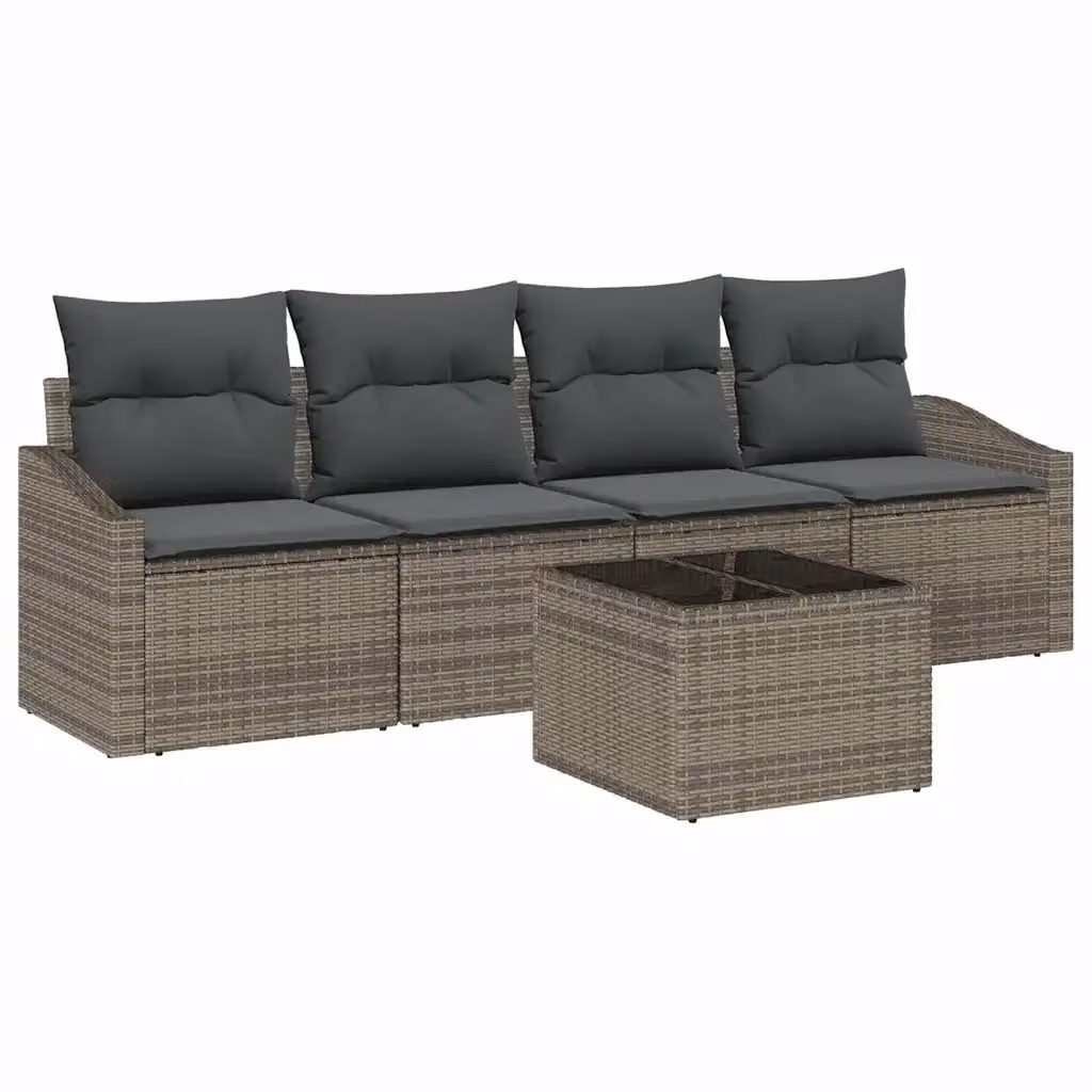Set di divani da giardino vidaXL in rattan grigio con cuscini e tavolino da esterno – 2