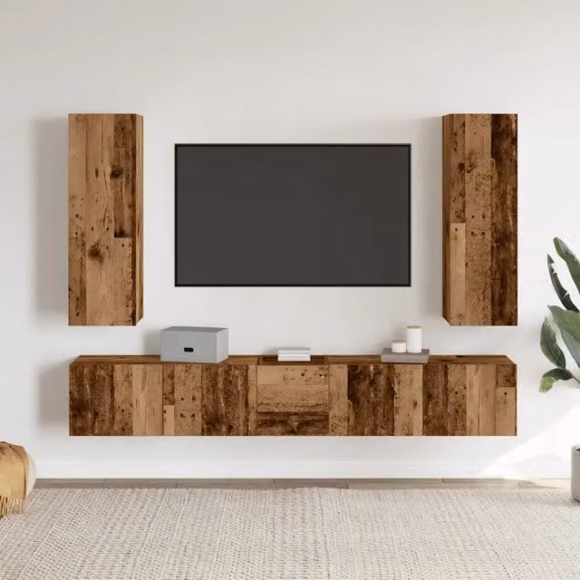 Set di 5 Mobili TV a Parete Moderni in Legno e MDF Colore Marrone Opaco