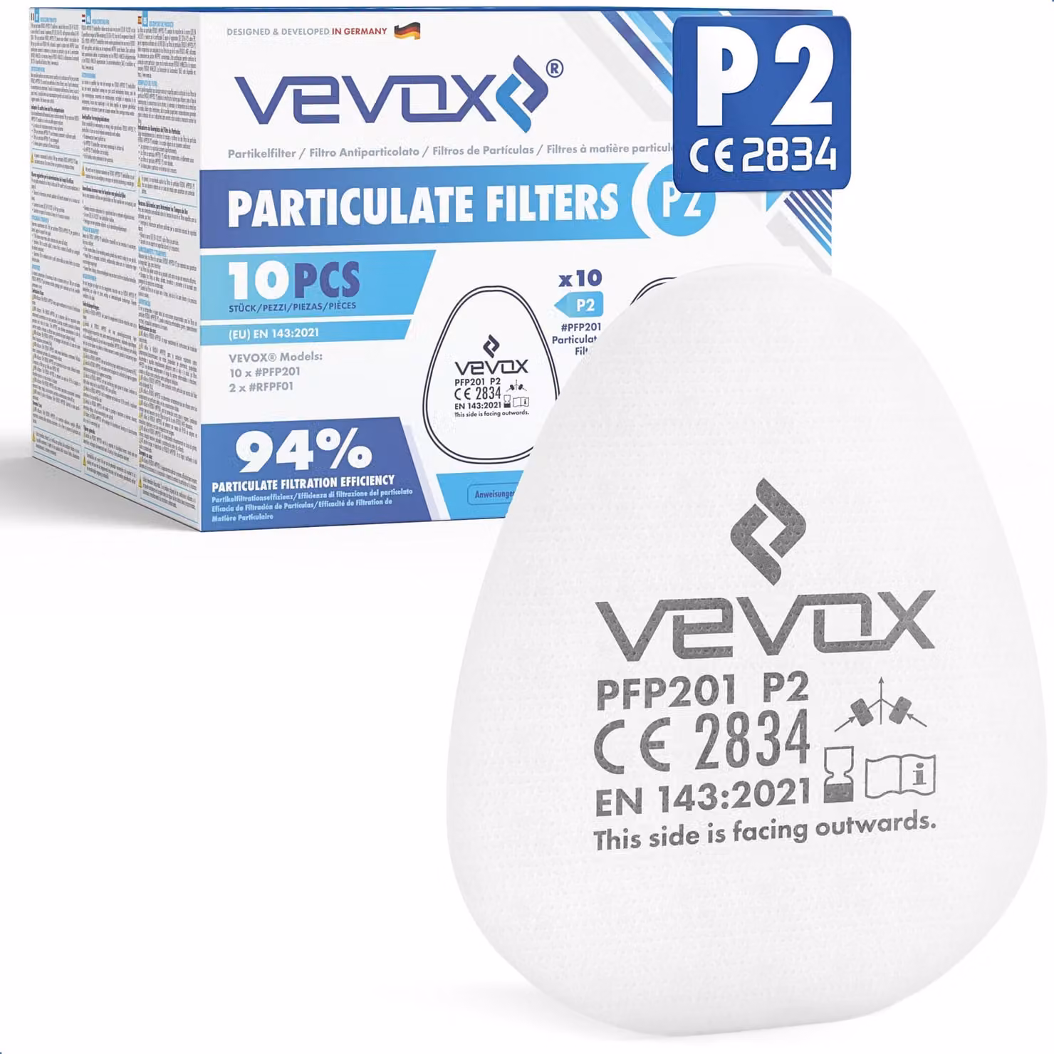 Filtri antiparticolato VEVOX® P2 per mascherine protettive - Confezione da 10