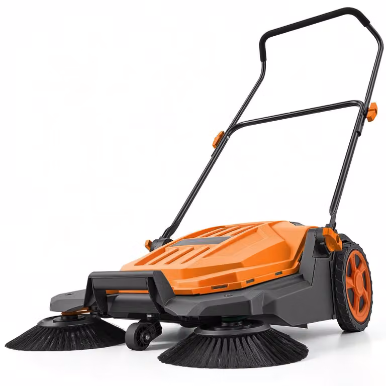 Spazzatrice manuale - Larghezza di lavoro: 65 cm - Contenitore per residui: 19 litri - Manico pieghevole regolabile - Ideale per cortili, vialetti, terrazzi, garage - Colore: arancione