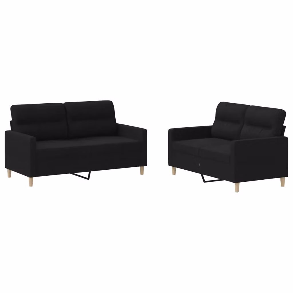vidaXL Set di 2 Divani Moderni in Tessuto Nero con Cuscini e Struttura Imbottita – 2