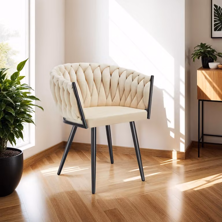 Set di 6 sedie da pranzo Astano Tectake in velluto color sabbia con design a nodo e struttura moderna