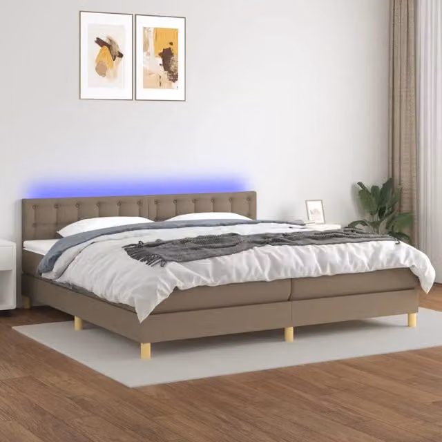 Letto matrimoniale con materasso a molle vidaXL in tessuto beige e bianco con illuminazione LED sottostante e porta USB L/P: 200 x 200 cm – 1