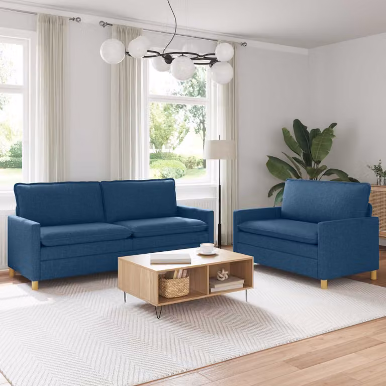 Set di 2 divani moderni vidaXL in tessuto blu con struttura in metallo e coperture rimovibili per il tuo soggiorno
