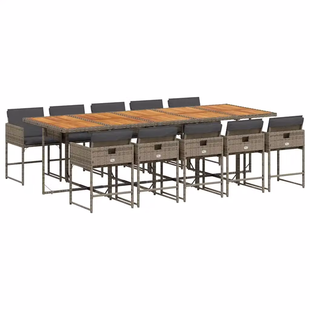 Set da pranzo da giardino vidaXL in polyrattan e legno di acacia con 11 pezzi, grigio e marrone – 2