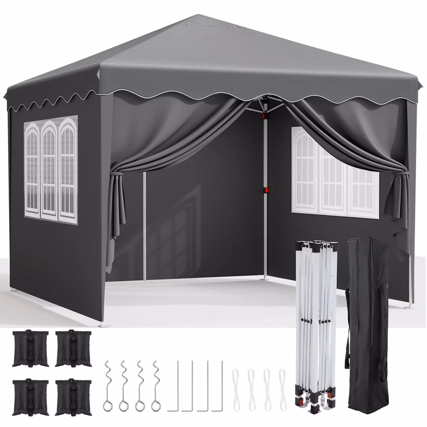 Gazebo da giardino 3x3 metri - Gazebo pop-up pieghevole per feste - Impermeabile - Protezione UV 50+ - 4 pannelli laterali - Con sacchi di sabbia - Grigio