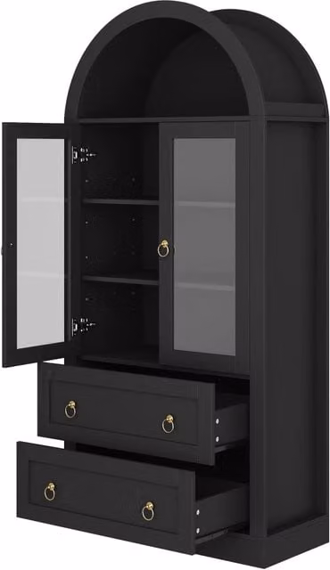 Armadio alto con arco nero 80x36x170 cm con cassetti e ante in vetro per cucina e soggiorno