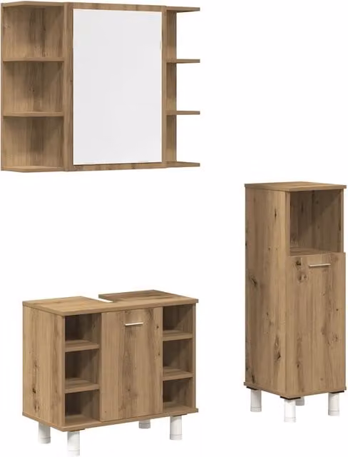 Set Mobili da Bagno | Armadio da bagno 3 pz Rovere Artigianale Legno Multistrato