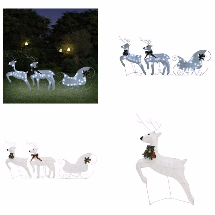 vidaXL Renna con slitta decorazione natalizia 60 LED bianco esterno - renna LED - renna LED - renna decorazione natalizia - renna decorazione natalizia