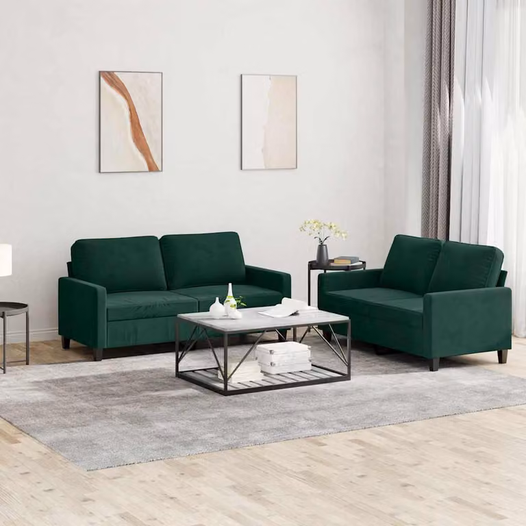 vidaXL Set di 2 Divani Moderni in Velluto Verde con Cuscini per Soggiorno