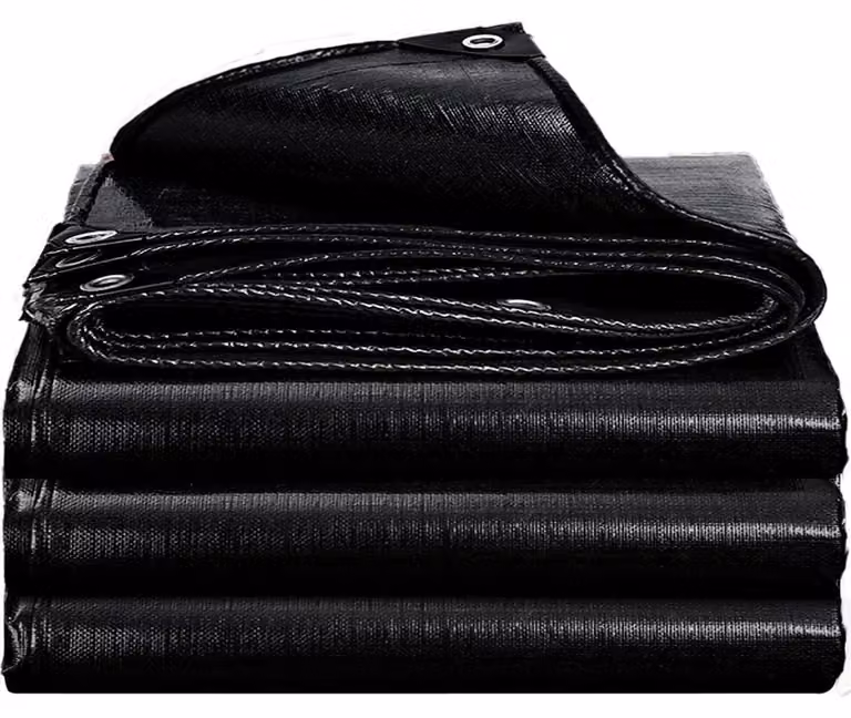 Telo protettivo da 180 g/m², resistente, antistrappo, impermeabile, di colore nero intenso, dimensioni 5x6 metri
